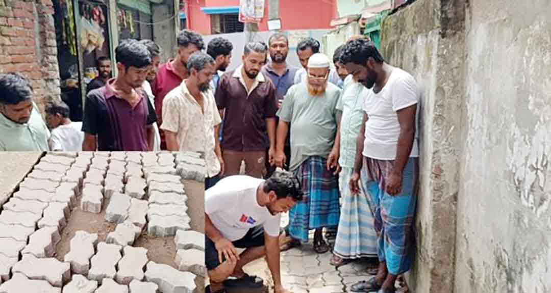 নিম্নমানের কাজের অভিযোগে গাজী সড়কে নির্মাণ কাজ বন্ধ করলেন স্থানীয়রা